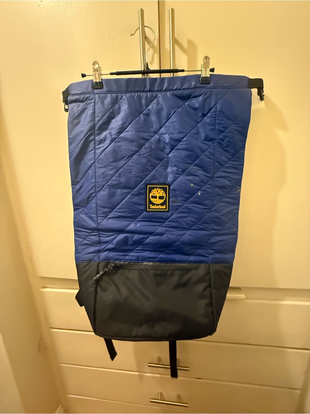 Timberland Blue and Black Quilted Roll-Top Backpack